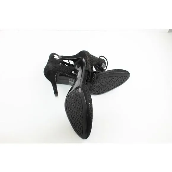 Karl Lagerfeld  Shoes Black Suede Heels Stilletto Ankle Tie Size 8 NWOT Joslyn