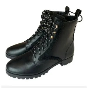 Kate Spade Raquelle Women's 10 / 42 Combat Boot Leather Faux Fur Lug Sole NEW