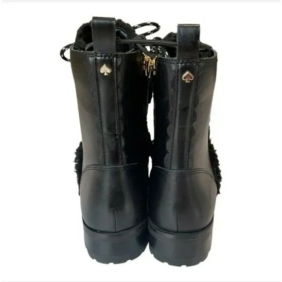 Kate Spade Raquelle Women's 10 / 42 Combat Boot Leather Faux Fur Lug Sole NEW