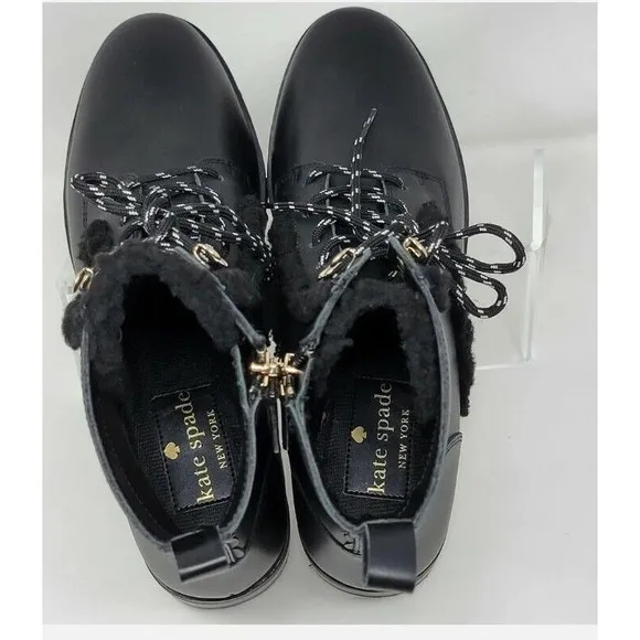 Kate Spade Raquelle Women's 10 / 42 Combat Boot Leather Faux Fur Lug Sole NEW