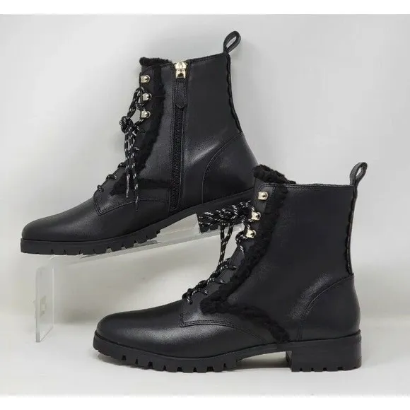 Kate Spade Raquelle Women's 10 / 42 Combat Boot Leather Faux Fur Lug Sole NEW