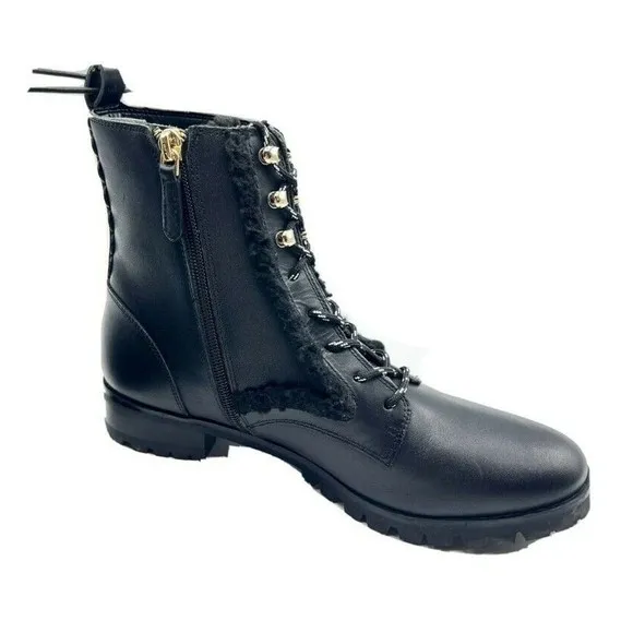 Kate Spade Raquelle Women's 10 / 42 Combat Boot Leather Faux Fur Lug Sole NEW