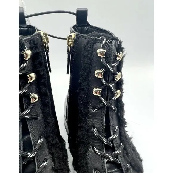 Kate Spade Raquelle Women's 10 / 42 Combat Boot Leather Faux Fur Lug Sole NEW
