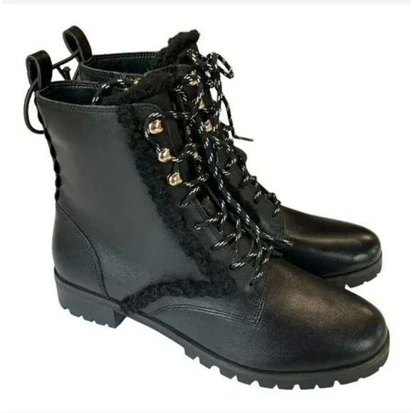 Kate Spade Raquelle Women's 10 / 42 Combat Boot Leather Faux Fur Lug Sole NEW