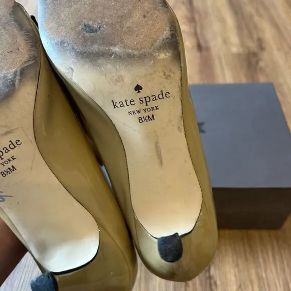 Kate Spade tan black heels pumps open toe shoes women’s 8.5