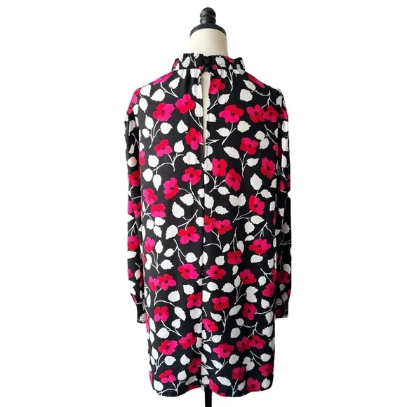Kate Spade Vintage Fleur Crepe Long Sleeve Floral Shift Dress | SMALL