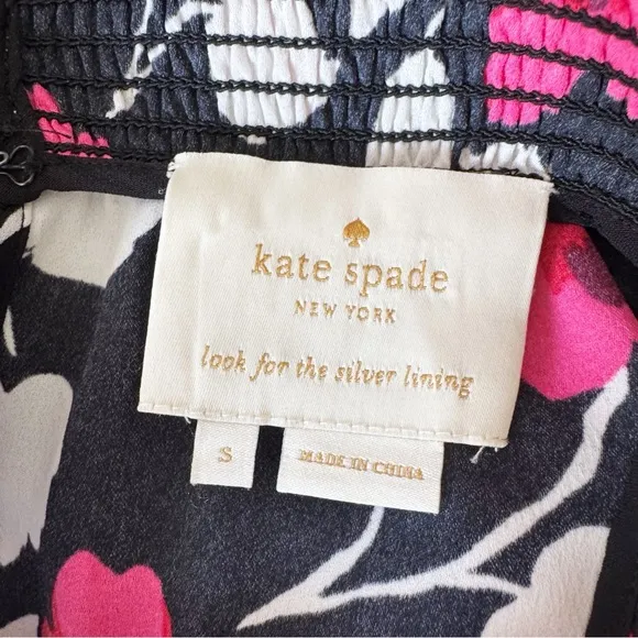 Kate Spade Vintage Fleur Crepe Long Sleeve Floral Shift Dress | SMALL