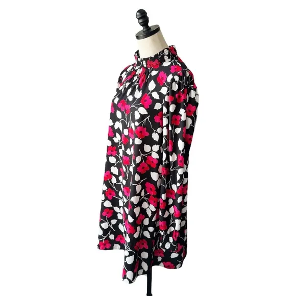 Kate Spade Vintage Fleur Crepe Long Sleeve Floral Shift Dress | SMALL