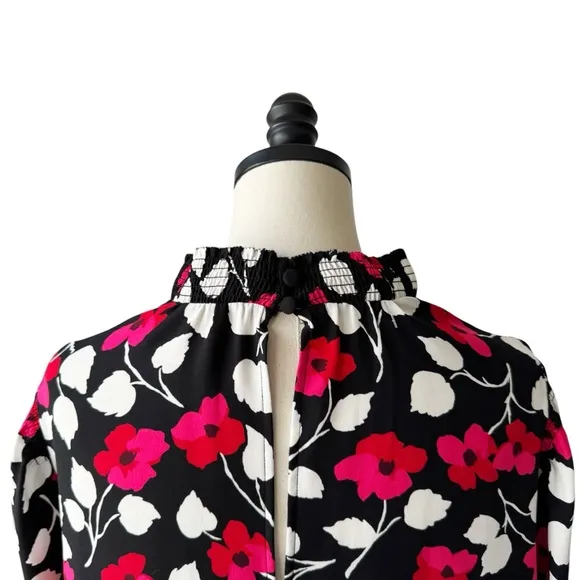 Kate Spade Vintage Fleur Crepe Long Sleeve Floral Shift Dress | SMALL