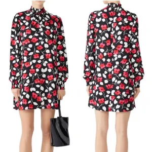 Kate Spade Vintage Fleur Crepe Long Sleeve Floral Shift Dress | SMALL