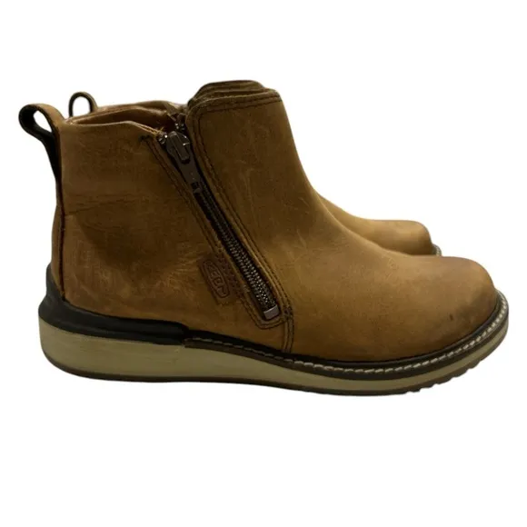 KEEN Bailey Cognac Brown Leather Ankle Zip Boots - Size 6