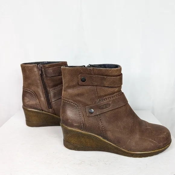 Keen Kate Leather Wedge Zip Up Ankle Bootie Boots