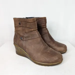 Keen Kate Leather Wedge Zip Up Ankle Bootie Boots