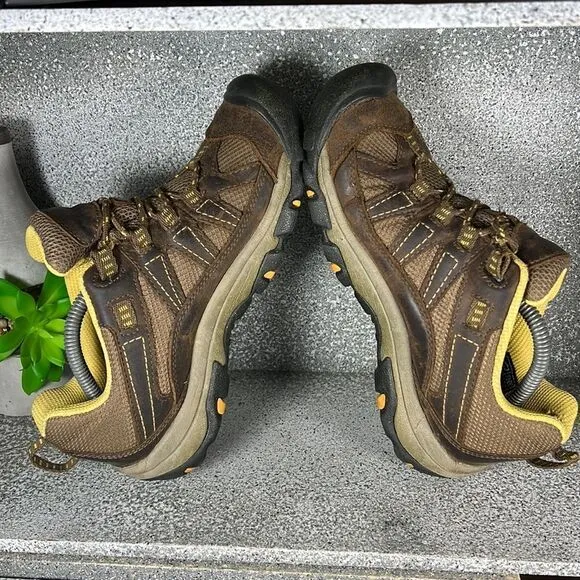 Keen Voyageur Leather Mesh Brown Yellow Hiking Trail Shoes Boots Size 6.5