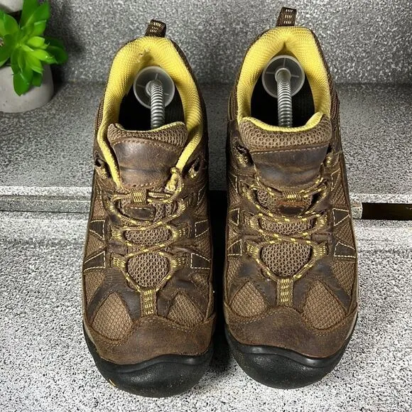 Keen Voyageur Leather Mesh Brown Yellow Hiking Trail Shoes Boots Size 6.5