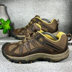 Keen Voyageur Leather Mesh Brown Yellow Hiking Trail Shoes Boots Size 6.5