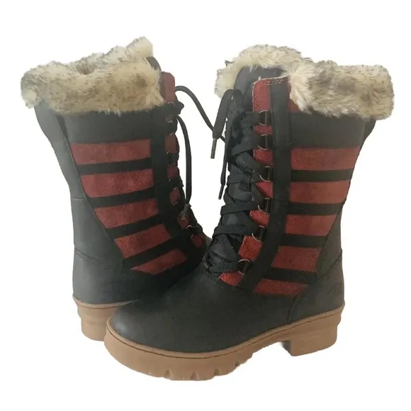 Keen Wapato Tall Lace Up Snow Boots Women Sz US 6.5 EU 37 Red and Black Outdoor