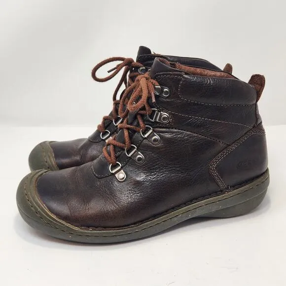 Keen Women Brown Leather Lace Up Ankle Hiking Boots Size 9.5 Outdoor Bumper Toe