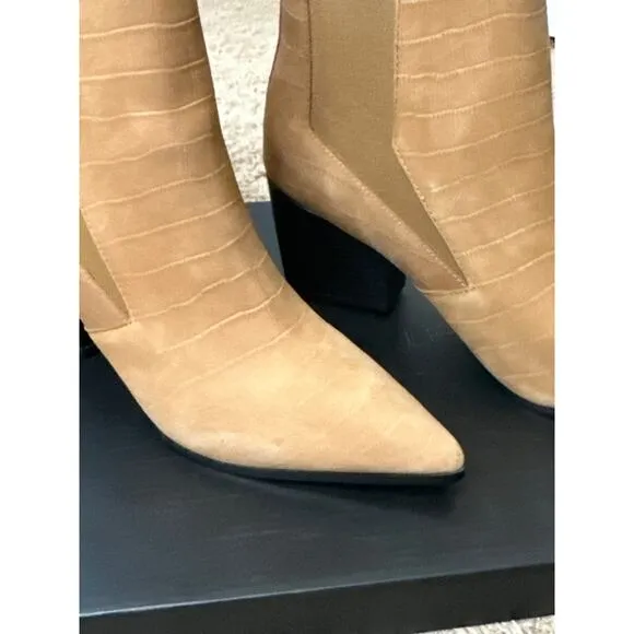 Kendall   Kylie Camel Colored Faux Leather Pointed Toe Chelsea Boots—Size 8.5