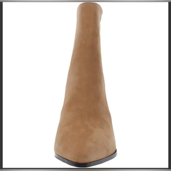 Kendall   Kylie Camel Colored Faux Leather Pointed Toe Chelsea Boots—Size 8.5