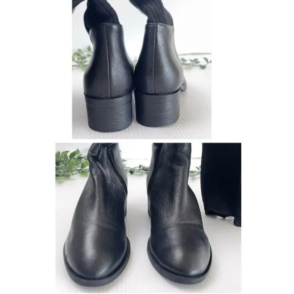 KENNET COLE LEVON LEATHER &amp; RIB KNIT KNEE HIGH BOOTS 6.5