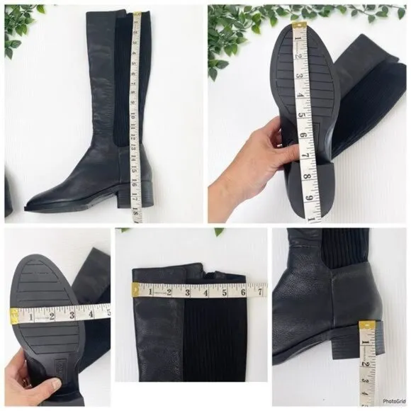 KENNET COLE LEVON LEATHER &amp; RIB KNIT KNEE HIGH BOOTS 6.5