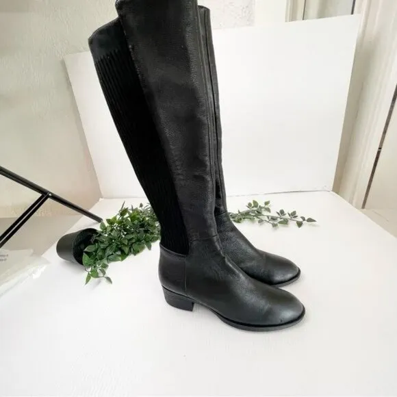 KENNET COLE LEVON LEATHER &amp; RIB KNIT KNEE HIGH BOOTS 6.5