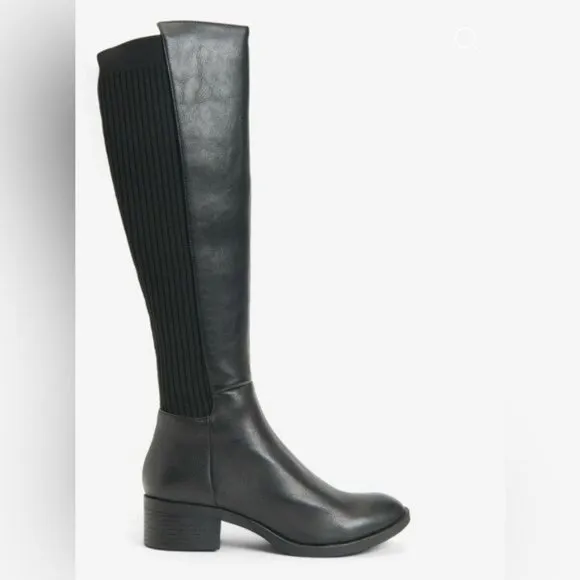 KENNET COLE LEVON LEATHER &amp; RIB KNIT KNEE HIGH BOOTS 6.5