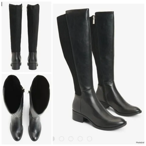 KENNET COLE LEVON LEATHER &amp; RIB KNIT KNEE HIGH BOOTS 6.5