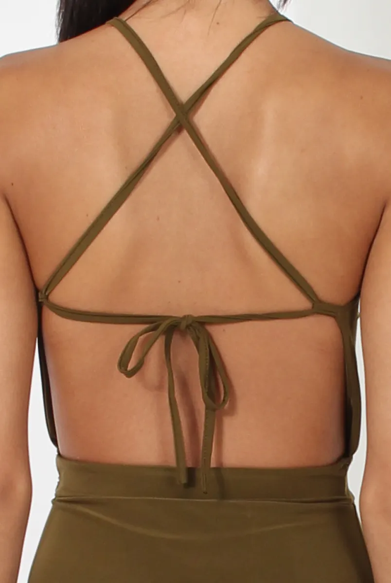 Khaki Ruched Side Dress - Allisa