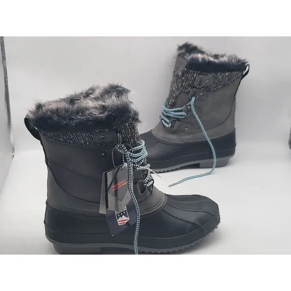 Khombu Kerigan Womens Winter Boots Size 7.5M Black Gray Waterproof