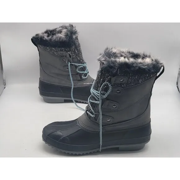 Khombu Kerigan Womens Winter Boots Size 7.5M Black Gray Waterproof