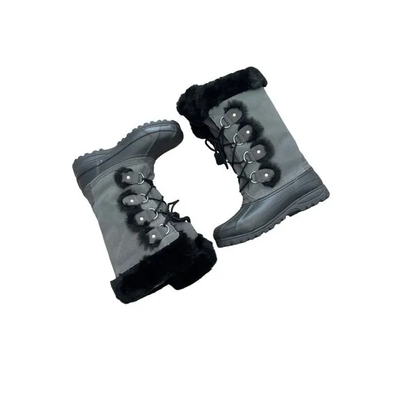 Khombu Women's Style #655536 Gray Leather Lace-Up Winter Boots Size 7