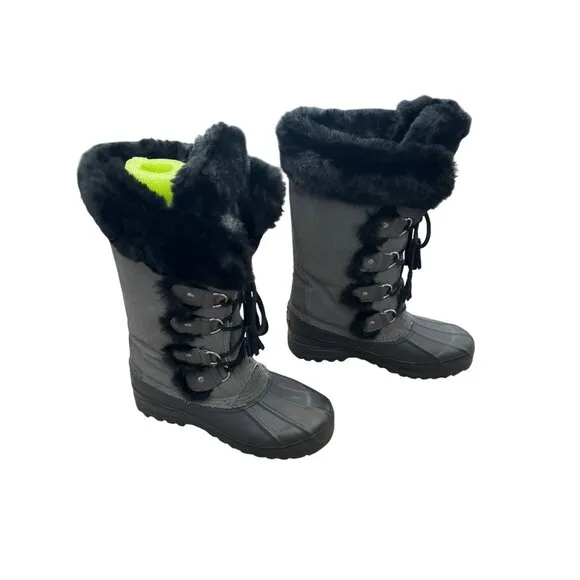 Khombu Women's Style #655536 Gray Leather Lace-Up Winter Boots Size 7