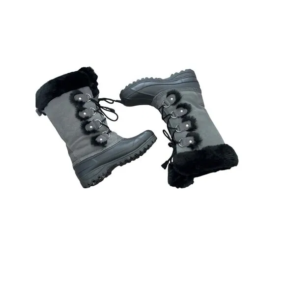 Khombu Women's Style #655536 Gray Leather Lace-Up Winter Boots Size 7