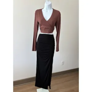 Klassy Network Skirt Medium BodyCon Ruched High Slit Festival Boho Glam Romantic