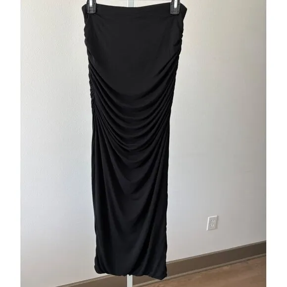 Klassy Network Skirt Medium BodyCon Ruched High Slit Festival Boho Glam Romantic