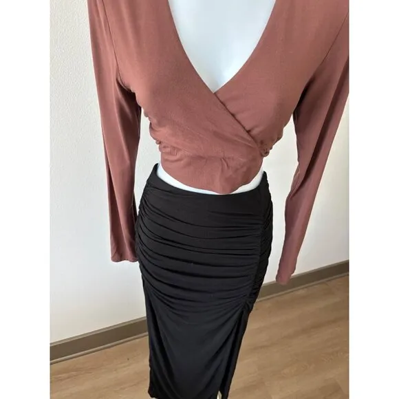 Klassy Network Skirt Medium BodyCon Ruched High Slit Festival Boho Glam Romantic