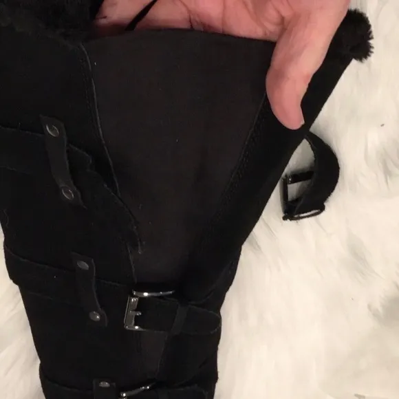 KOHMBU | Greenwich Style Black Leather Suede Tall Wedge Boots
