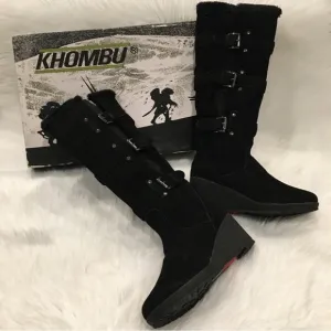 KOHMBU | Greenwich Style Black Leather Suede Tall Wedge Boots