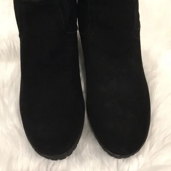 KOHMBU | Greenwich Style Black Leather Suede Tall Wedge Boots