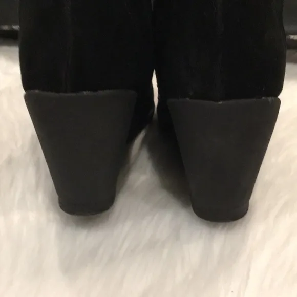 KOHMBU | Greenwich Style Black Leather Suede Tall Wedge Boots