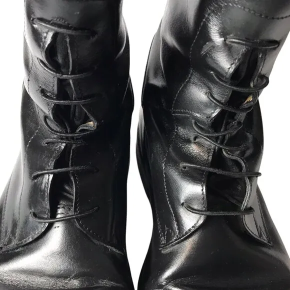 Konigs Vintage German Long Dressage Riding Field Boots Black Leather US 7.5