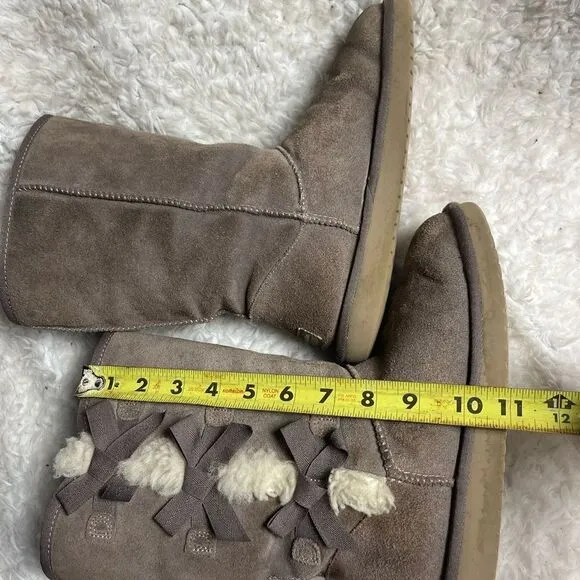 Kookaburra by UGG Victoria leather suede taupe tall boots bow&amp;fur accents SZ8