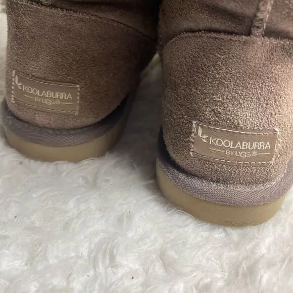 Kookaburra by UGG Victoria leather suede taupe tall boots bow&amp;fur accents SZ8