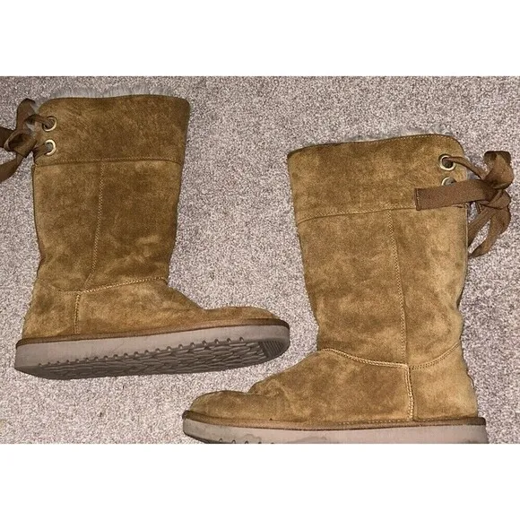Koolaburra by Ugg Andrah Tall Suede Womens Boots Size 10 Sheepskin Chestnut