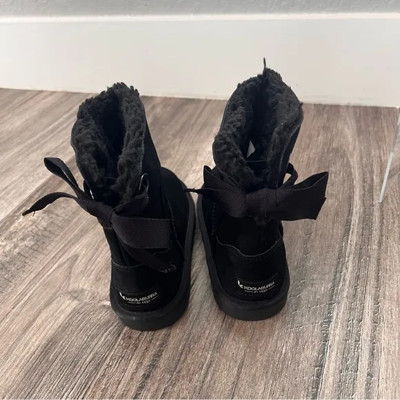 KOOLABURRA BY UGG GIRLS VICTORIA MINI FAUX FUR BLACK BOOTS BACK BOW NEW SIZE 2