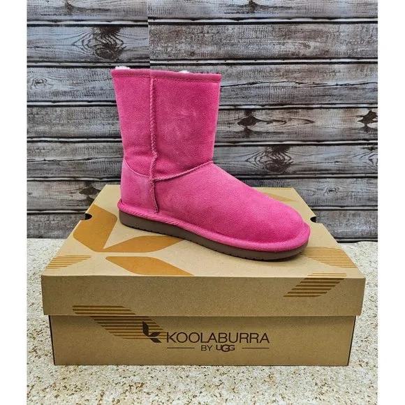 Koolaburra By UGG Victoria Short Pink Faux Suede &amp; Fur Big Girl's Boots Size 5