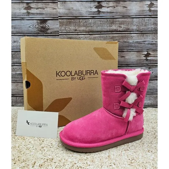Koolaburra By UGG Victoria Short Pink Faux Suede &amp; Fur Big Girl's Boots Size 5