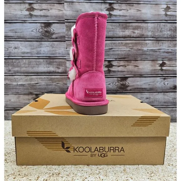 Koolaburra By UGG Victoria Short Pink Faux Suede &amp; Fur Big Girl's Boots Size 5